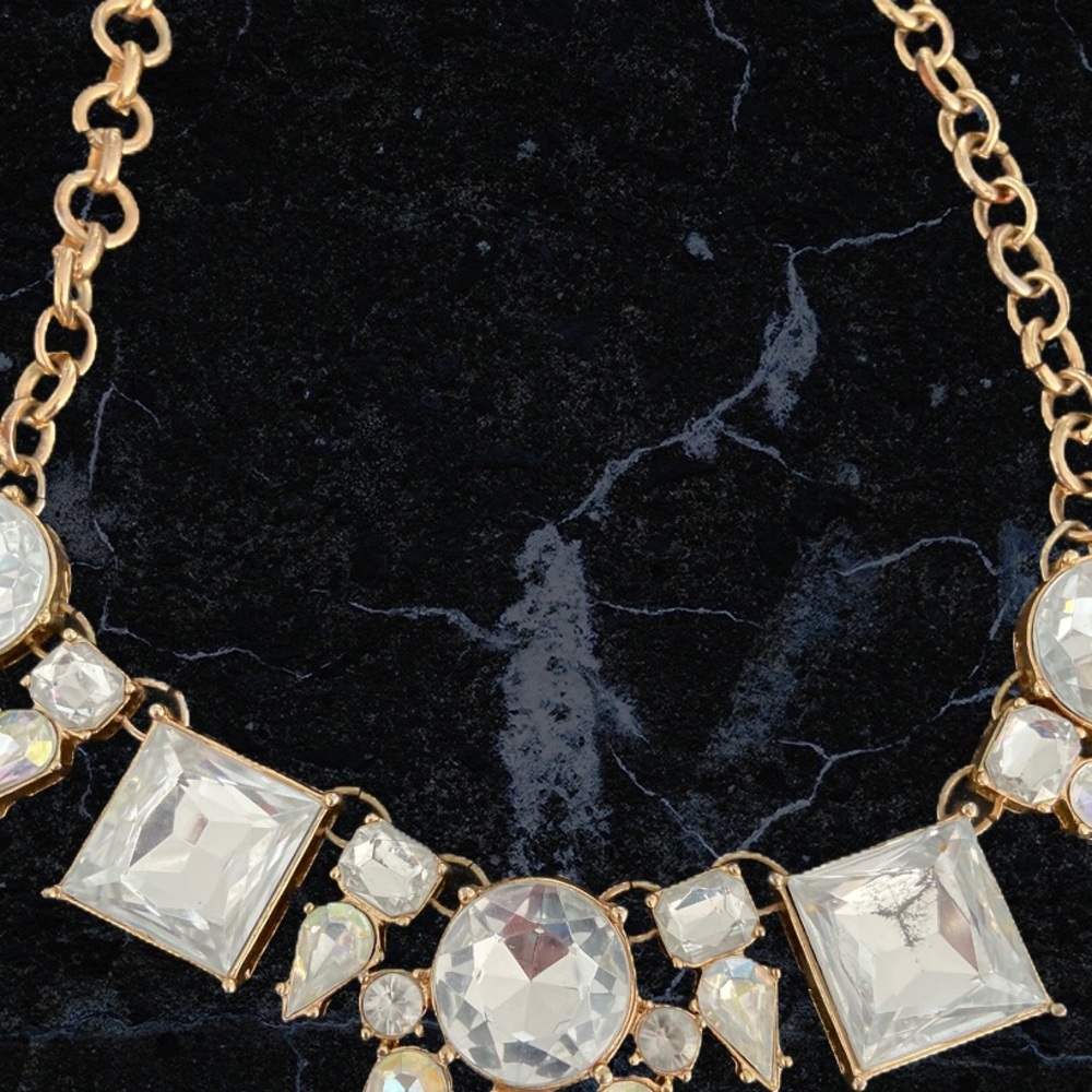 Rhinestone Gold-Tone Statement Bib Necklace - Picture 3 of 3